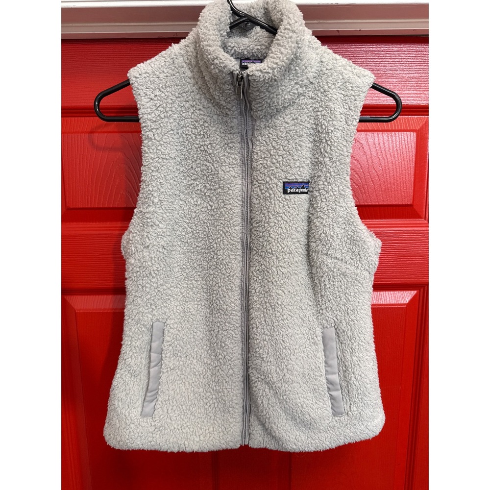 Patagonia Retro Pile Fleece Vest Light Grey Full Zip Sleeveless Jacket Womens
